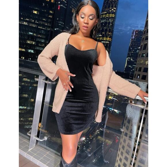 Drop Shoulder Open Front Tan Cardigan - Picture 6 of 8